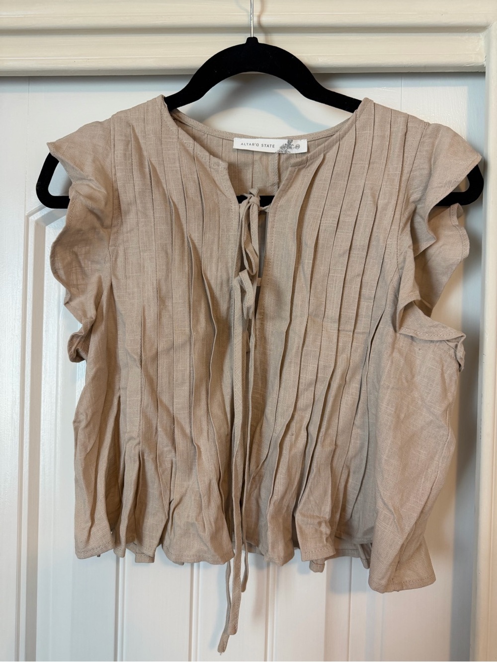 Altar’d State Women's Beige Pleated Tie-Front Top